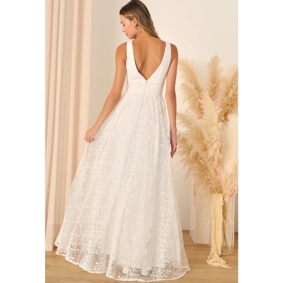 Lulus Sweetest Beloved White Mesh Embroidered Sleeveless Bride Maxi Dress NWT XL - Picture 2 of 14
